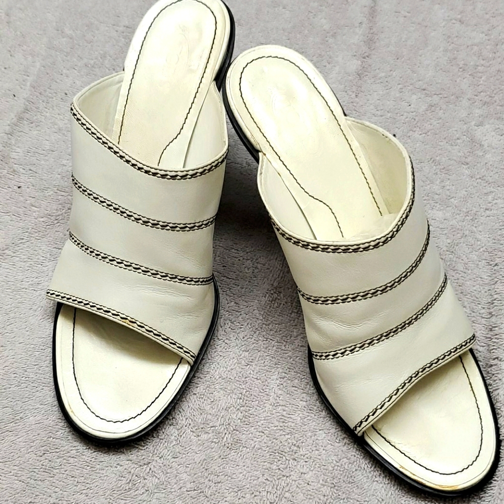Tod's 9 1/2 white high heel mules